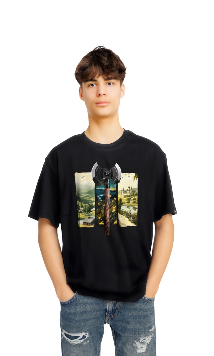 Herren T‑Shirt Weiß mit Axt-Print im Kunststil – BALTAG Edition