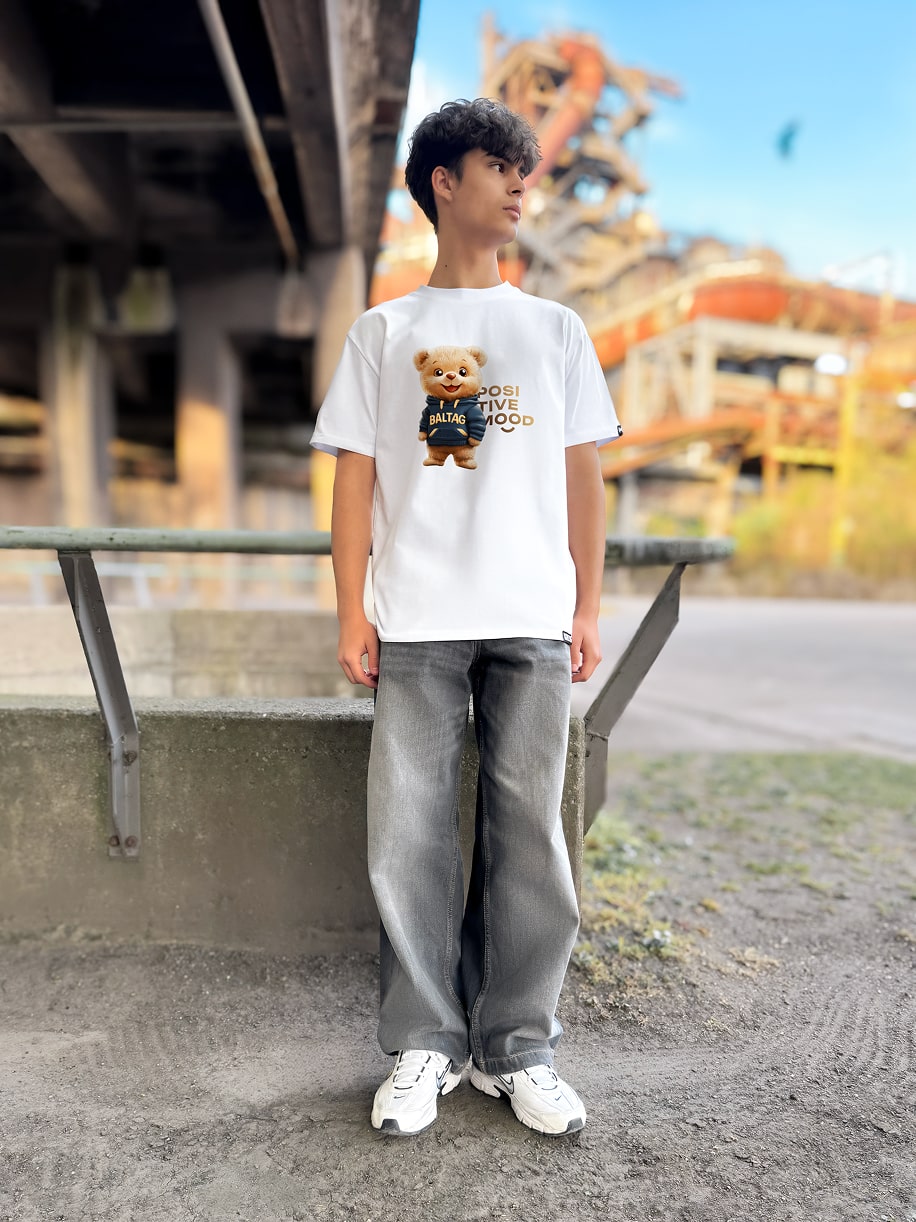 Herren T‑Shirt Schwarz mit 3D Bär‑Print „Positive Mood“ – BALTAG Kollektion