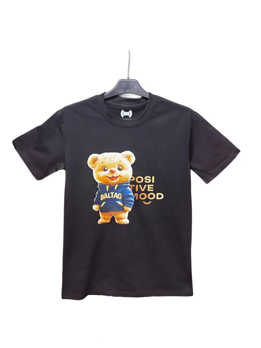 Herren T‑Shirt Schwarz mit 3D Bär‑Print „Positive Mood“ – BALTAG Kollektion