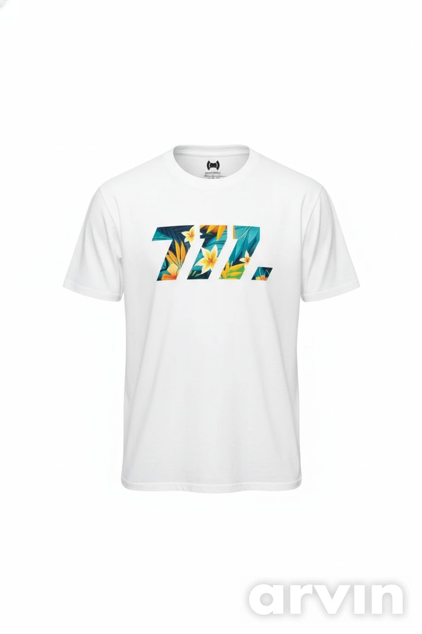Damen T-Shirt Weiß mit „777“-Print im Blumen-Design – BALTAG Kollektion